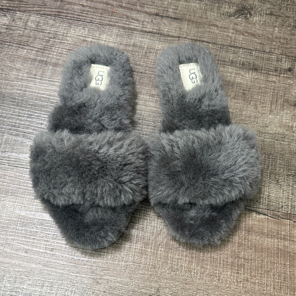 UGG Grey Fluff Slide Slippers